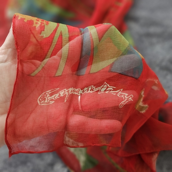 Chiffon Scarf Vintage Red Rooster Print Very Light And Airy Womens Retro - Picture 9 of 11